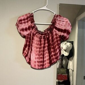 Heart Hips Pink Tie-Dye Puff Sleeve Crop Top